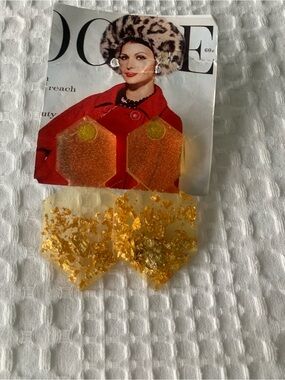 Gold Leaf  Flake Resin Drop Earrings